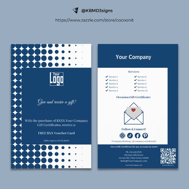 Prospectus 14 Cm X 21,6 Cm Bleu Blanc Loyauté Certificat cadeau Promotion (Blue White Loyalty Gift Certificate Promotion Flyer, Gift Certificate Promo)