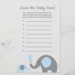Prospectus 14 Cm X 21,6 Cm Blue Elephant Baby shower Guess the Baby Food Game