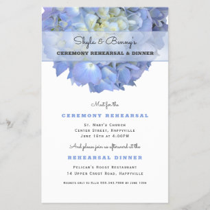 Prospectus 14 Cm X 21,6 Cm Blue Hydrangea Mariage Dîner de répétition Invitat