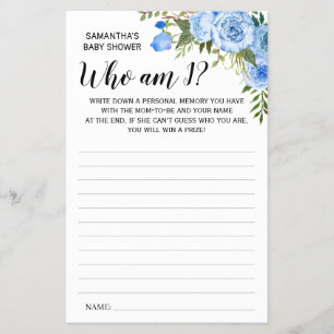 Prospectus 14 Cm X 21,6 Cm Blue Who am I Baby shower bilingue carte de jeu