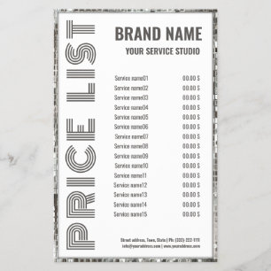 Prospectus 14 Cm X 21,6 Cm Bordure métallique Beauté Salon Liste des prix Cir