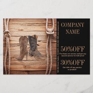 Prospectus 14 Cm X 21,6 Cm bottes de cowboy à grain de bois vintage mode west