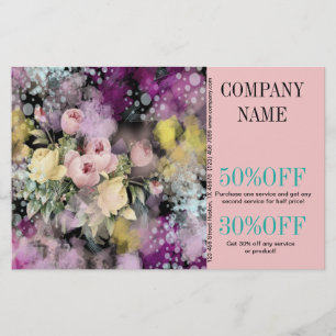 Prospectus 14 Cm X 21,6 Cm Boutique de fleurs Fleuriste aquarelle florale ros