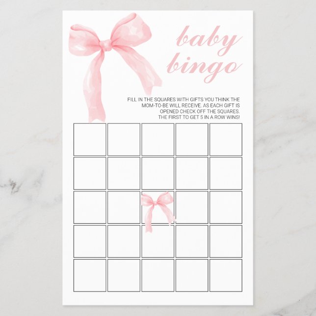 Prospectus 14 Cm X 21,6 Cm Bow rose En vichy Baby shower Bingo (Devant)