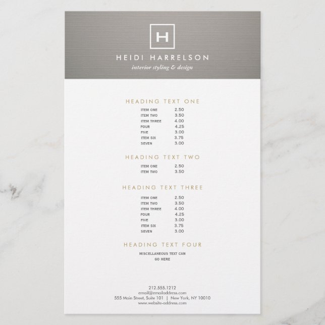 Prospectus 14 Cm X 21,6 Cm BOX LOGO avec VOTRE INITIAL/MONOGRAM sur LINGE GRA (Devant)