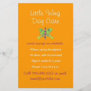 Prospectus 14 Cm X 21,6 Cm Brochure pour la garde d'enfants à thème papillon