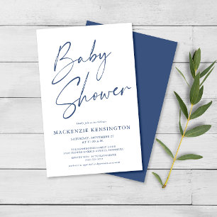 Prospectus 14 Cm X 21,6 Cm Budget Bleu Simple Script Bébé Garçon Douche FLYER