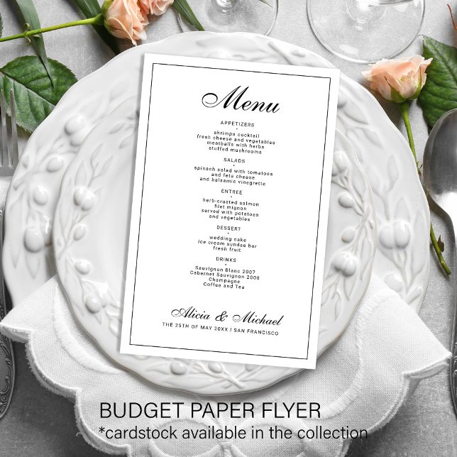 Prospectus 14 Cm X 21,6 Cm Budget elegant black and white wedding menu (Créateur téléchargé)