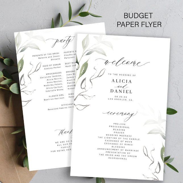 Prospectus 14 Cm X 21,6 Cm Budget élégant verdure feuilles programme de maria (Créateur téléchargé)