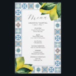 Prospectus 14 Cm X 21,6 Cm Budget Mariage Menus Italien Amalfi Carrelage<br><div class="desc">Ce menu mariage budget présente des citrons d'aquarelle dans les tons jaunes avec un motif en carreaux Amalfi dans les tons bleu et rouille. Le mot "Menu" est défini dans le script de calligraphie. Utilisez les champs modèle pour ajouter vos éléments de menu personnalisés. Parfait pour les mariages italiens et...</div>