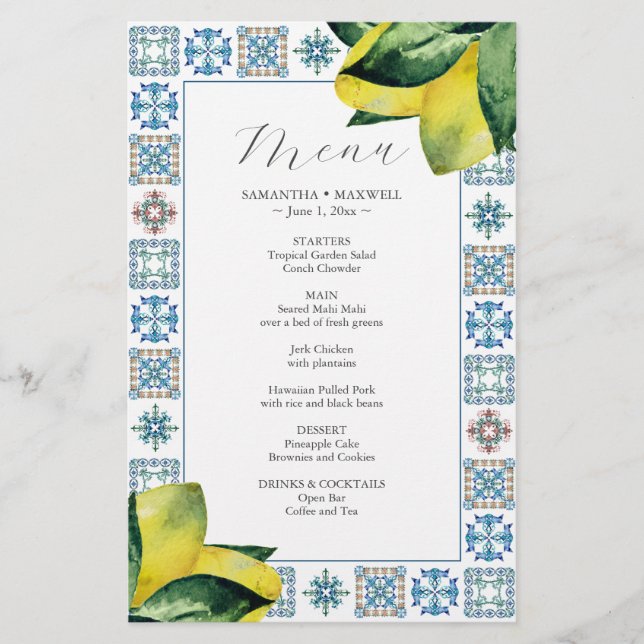 Prospectus 14 Cm X 21,6 Cm Budget Mariage Menus Italien Amalfi Carrelage (Devant)