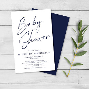 Prospectus 14 Cm X 21,6 Cm Budget Navy Blue Simple Script Baby shower FLYER
