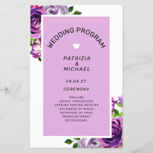 Prospectus 14 Cm X 21,6 Cm Budget Programme de mariage floral pourpre