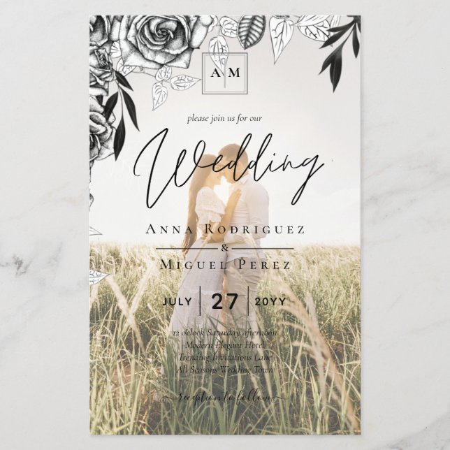 Prospectus 14 Cm X 21,6 Cm Budget Rose noir PHOTO OVERLAY Mariage Invitation (Devant)