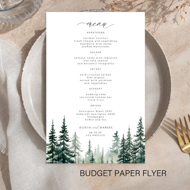 Prospectus 14 Cm X 21,6 Cm Budget rustique pins mariage menu (Créateur téléchargé)