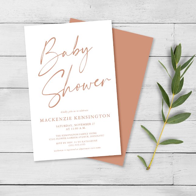 Prospectus 14 Cm X 21,6 Cm Budget Terracotta Simple Script Baby shower FLYER (Créateur téléchargé)