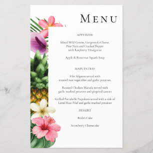 Prospectus 14 Cm X 21,6 Cm Budget Tropical Hawaiian Floral Menu - Blanc MED