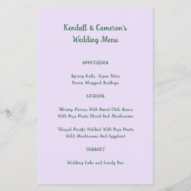 Prospectus 14 Cm X 21,6 Cm Budget Wedding Menu Solid Lavender Flyer (Devant)