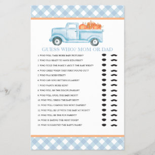 Prospectus 14 Cm X 21,6 Cm Camion bleu citrouille Baby Guess Who Baby shower 