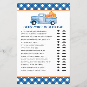 Prospectus 14 Cm X 21,6 Cm Camion bleu citrouille Baby Guess Who Baby shower 