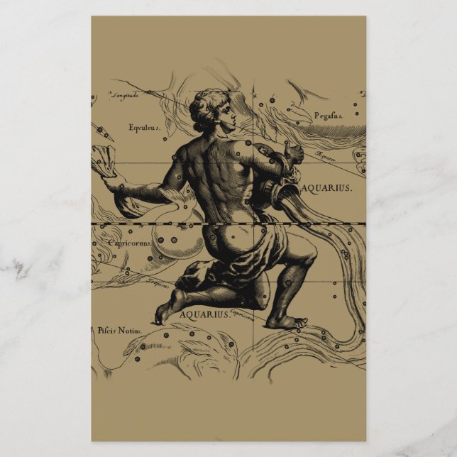 Prospectus 14 Cm X 21,6 Cm Carte Aquarius Constellation Hevelius 1690 sur Tau (Devant)