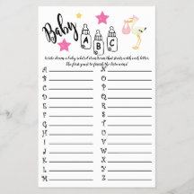 CARTE DE JEU BABY SHOWER ABC BÉBÉ CIGOGNE