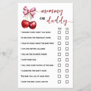 Prospectus 14 Cm X 21,6 Cm Carte de jeu Baby shower maman ou papa cerise