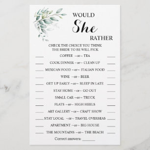 Prospectus 14 Cm X 21,6 Cm Carte de jeu de Baby Shower pour 'Would She Rather