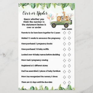 Prospectus 14 Cm X 21,6 Cm Carte de jeu de baby shower Safari Plus ou moins