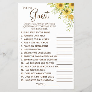 Prospectus 14 Cm X 21,6 Cm Carte de jeu de Baby Shower 'Sunflower Find the Gu