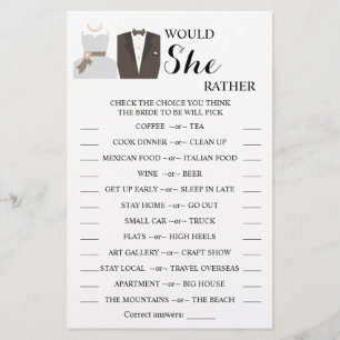 Prospectus 14 Cm X 21,6 Cm Carte de jeu de Baby Shower 'Would She Rather'