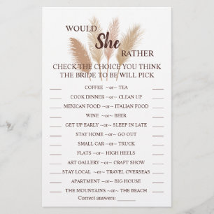 Prospectus 14 Cm X 21,6 Cm Carte de jeu de Baby Shower 'Would She Rather Pamp