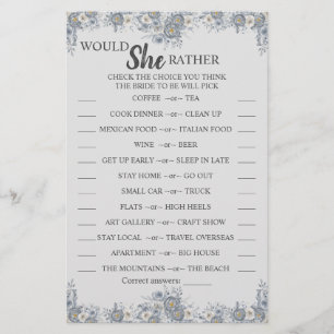 Prospectus 14 Cm X 21,6 Cm Carte de jeu de douche de mariage grise 'Would She