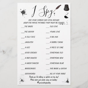 Prospectus 14 Cm X 21,6 Cm Carte de jeu I Spy pour réception de mariage   Plu