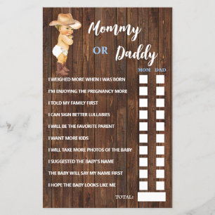 Prospectus 14 Cm X 21,6 Cm Carte de jeu pour Baby Shower : Maman ou Papa Cowb