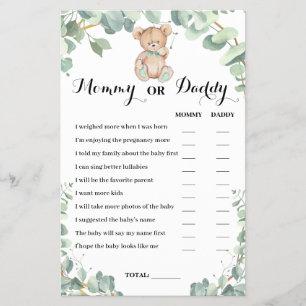 Prospectus 14 Cm X 21,6 Cm Carte de jeu pour Baby Shower "Maman ou Papa Ours"