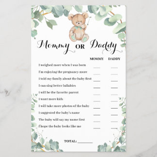 Prospectus 14 Cm X 21,6 Cm Carte de jeu pour Baby Shower "Maman ou Papa Ours"