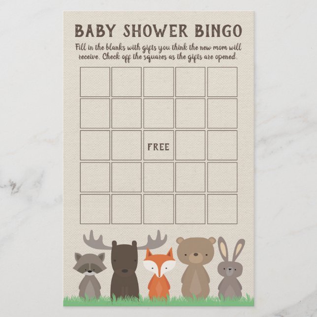 Prospectus 14 Cm X 21,6 Cm Cartes de jeu de Baby shower Woodland (Devant)