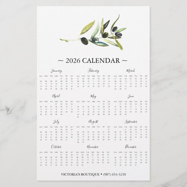 Prospectus 14 Cm X 21,6 Cm Circulaire Botanical Olive Branch 2025 Calendrier (Devant)