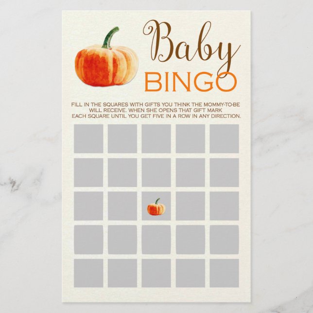 Prospectus 14 Cm X 21,6 Cm Citrouille Automne Rustique Baby BINGO Baby shower (Devant)