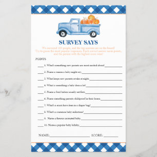 Prospectus 14 Cm X 21,6 Cm Citrouille Blue Truck Survey dit Baby shower Game