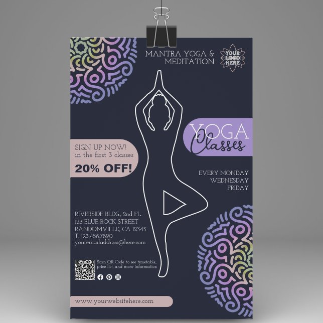 Prospectus 14 Cm X 21,6 Cm Classe de Yoga Mandala bleu marine (The best way to promote your yoga studio's classes is with our custom flyers.)