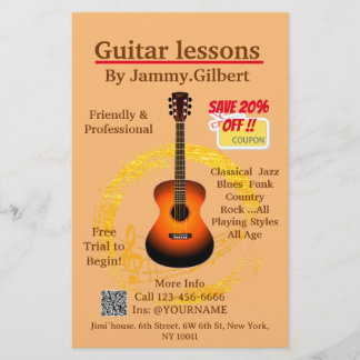 Prospectus 14 Cm X 21,6 Cm Classe Guitare Circulaire Impression recto verso