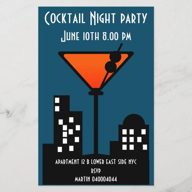 Prospectus 14 Cm X 21,6 Cm Cocktail Night Party Invitation (Devant)