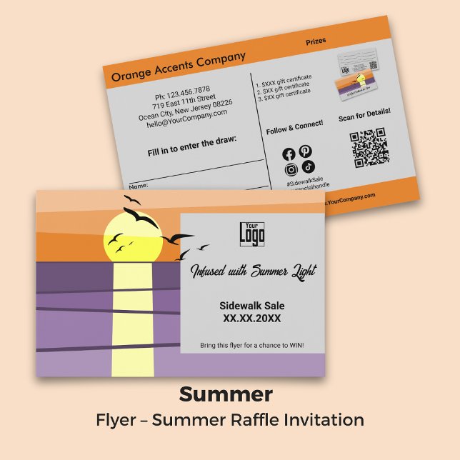 Prospectus 14 Cm X 21,6 Cm Conception du coucher de soleil ・ Été à double fac (Sunset Design · Dual-Sided Summer · Raffle Promo Flyer)