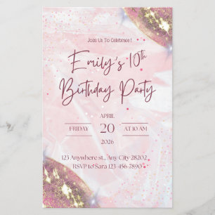 Prospectus 14 Cm X 21,6 Cm Confetti rose et or Invitation de fête d'anniversa