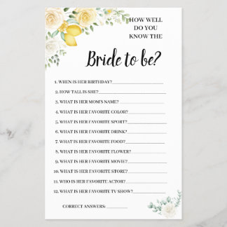 Prospectus 14 Cm X 21,6 Cm Connaissez-vous la Bride Lemon&Rose Shower Game Ca