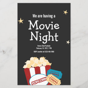 Prospectus 14 Cm X 21,6 Cm Cool Vintage Movie night Popcorn invitation