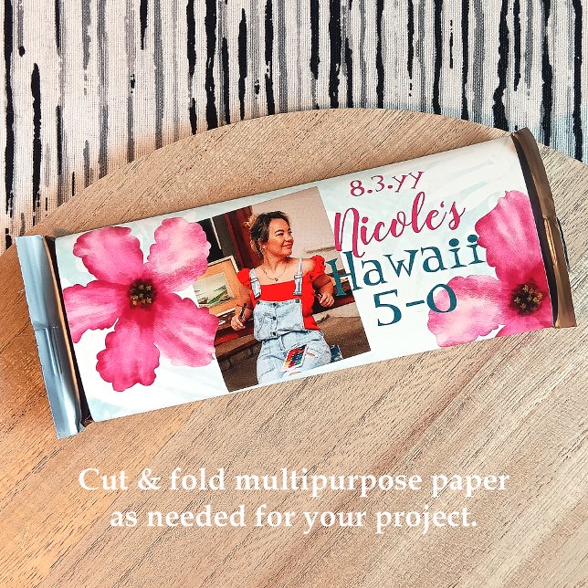 Prospectus 14 Cm X 21,6 Cm Cyan rose 50ème Hawaii 5-0 Anniversaire Candy Wrap (tropical Hawaii 5-0 five-o 50th birthday party chocolate candy bar wrappers, personalized customized)