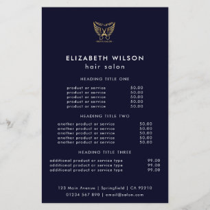 Prospectus 14 Cm X 21,6 Cm Dépliant de menu de services de salon simple